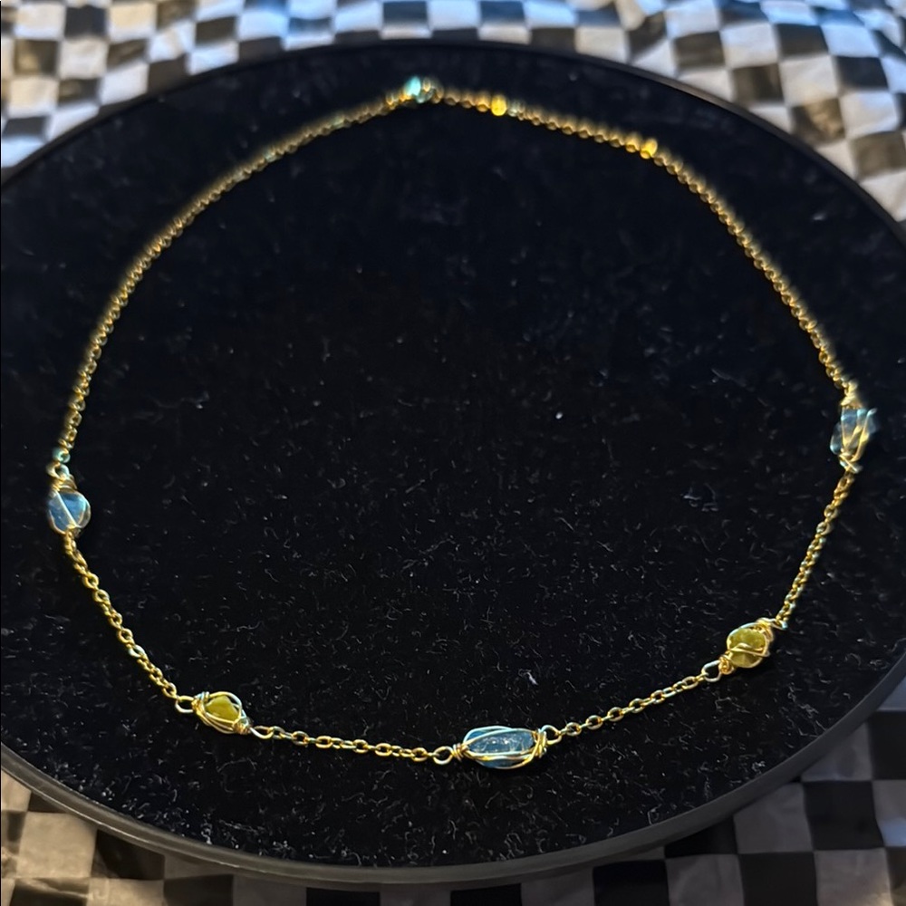 NEW-Handmade Elegant Gold and Blue Stone Necklace